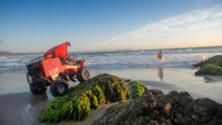 The LUF Mobil on the beach in Australia